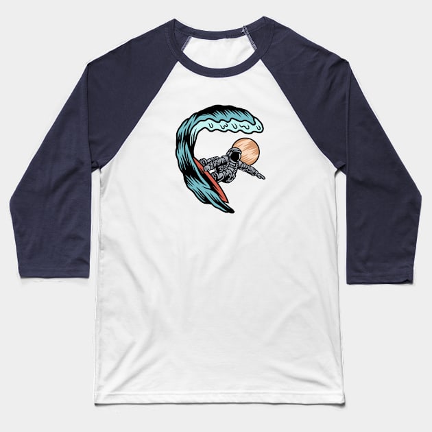 Surfing Astronaut Riding a Wave Baseball T-Shirt by SLAG_Creative